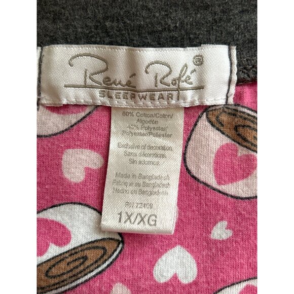 Rene Rofe "Better Latte Than Never" Sleep Shirt 1X Grey & Pink Trim Short Sleeve - Picture 5 of 7